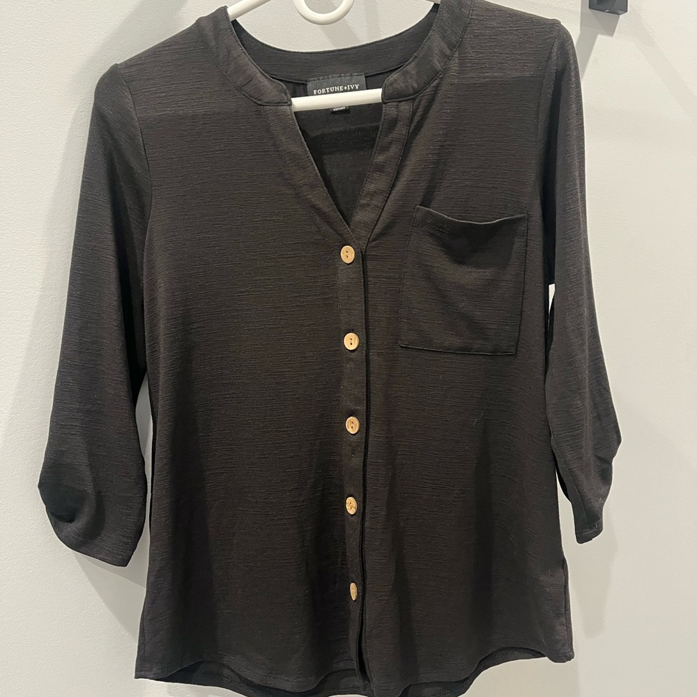 Contempory Black Button-Down Women's Shirt